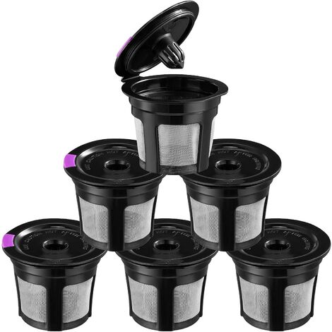 Lot de 6 filtres à café réutilisables en acier inoxydable de qualité alimentaire, respectueux de l'environnement, pour machines à café Keurig 1.0 et 2.0（Noir）
