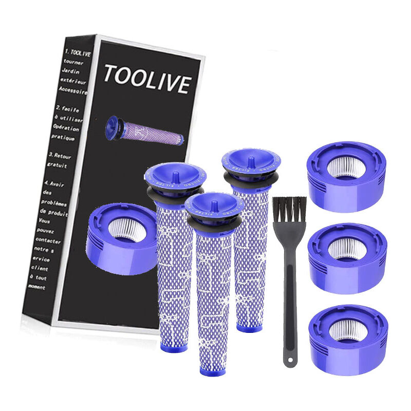 Toolive - Lot de 6 filtres de rechange compatibles avec les aspirateurs Dyson V8 +, V7 V8 Series Absolute Animal Motorhead, 3 pré-filtres et 3