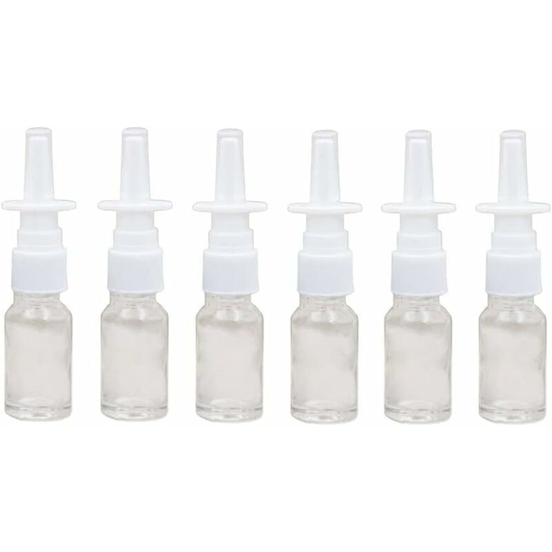 Lot de 6 flacons pulvérisateurs nasaux vides en verre transparent de 10 ml pour application saline, maquillage, eau, huiles essentielles