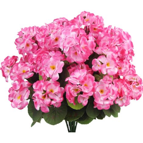Lot De 6 Fleurs De Géranium Artificielles, Plantes Décoratives D'extérieur, Résistantes Aux UV, Idéales Pour Le Jardin, La Décoration D'intérieur, La Terrasse, Les Vases Et Les Centres De Table - Rose