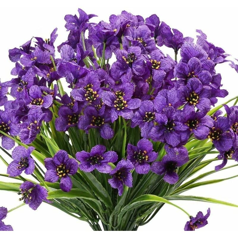 Lot de 6 Fleurs Violettes artificielles résistantes aux UV pour intérieur et extérieur Ne se décolorent Pas (Purple) GROOFOO