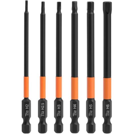 Lot de 6 forets magnétiques à tête hexagonale 100 mm 1/4" en acier S2 (H2/H2.5/H3/H4/H5/H6)