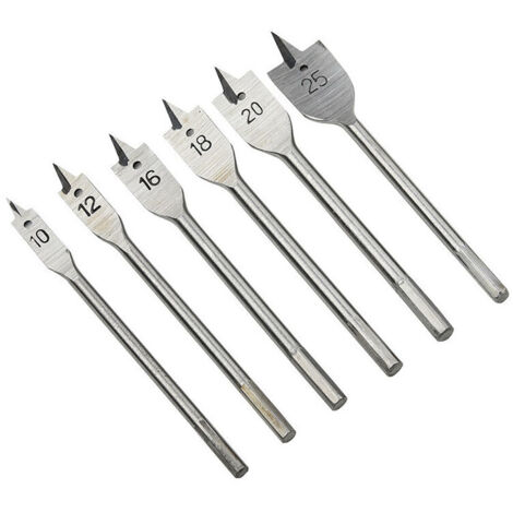 Lot de 6 forets plats pour bois 10, 12, 16, 18, 20 et 25 mm,6 Pcs Mèches à Bois,Kit De Mèches à Bois Plates Professionnelles,Forêts Plat Bois,Outils d'artisan 10/12/16/18/20/25 Pour Travail Du Bois