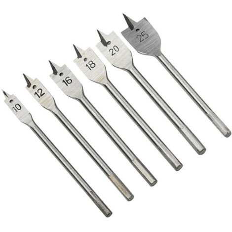 Lot de 6 forets plats pour bois 10, 12, 16, 18, 20 et 25 mm,6 Pcs Mèches à Bois,Kit De Mèches à Bois Plates Professionnelles,Forêts Plat Bois,Outils d'artisan 10/12/16/18/20/25 Pour Travail Du Bois