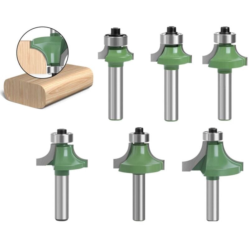 Fei Yu - Lot de 6 Fraise Défonceuse à Bois 8 mm, Fraise Quart de Rond avec Tige 8 mm, Fraises pour Défonceuse à Bois, Fraise à Rainurer Arrondi pour