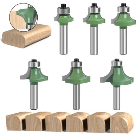 HOUHENCE Lot de 6 Fraise Défonceuse à Bois 8 mm, Fraise Quart de Rond avec Tige 8 mm, Fraises pour Défonceuse à Bois, Fraise à Rainurer Arrondi pour le Travail du Bois (6)