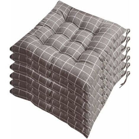 Lot de 6 galettes de chaise 40x40 cm – Polyester 50% coton – Lavables jusqu'à 30°C – Coussins confortables pour intérieur et extérieur