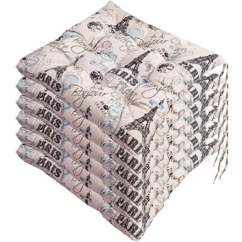 Lot de 6 galettes de chaise 40x40 cm – Polyester et coton naturel – Lavable en machine – Confort optimal pour intérieur et extérieur