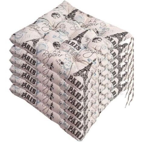Lot de 6 galettes de chaise 40x40 cm – Polyester haute qualité – Lavable en machine – Confort intérieur et extérieur