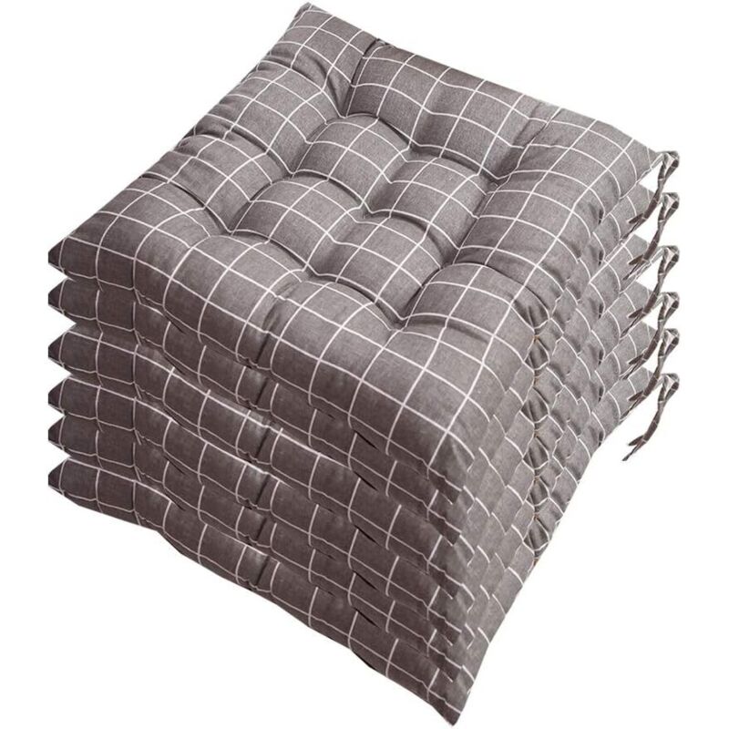 Ahlsen – Lot de 6 galettes de chaise 40x40 cm – Remplissage polyester 100% – Couverture 50% polyester, 50% coton – Lavable à 30°C