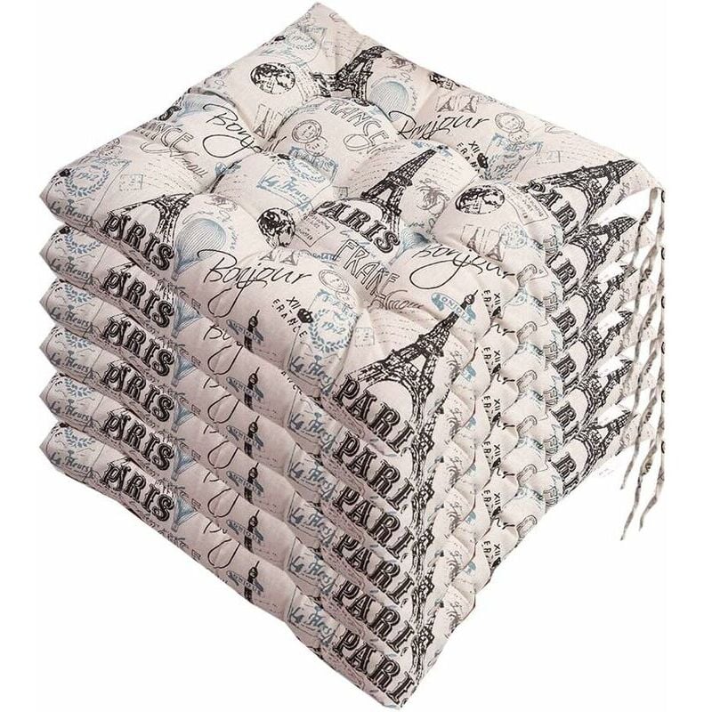 Ikodm - Lot de 6 galettes de chaise - 40x40 - Coussin décoratif - Coussin de chaise - Coussins de jardin - Polyester