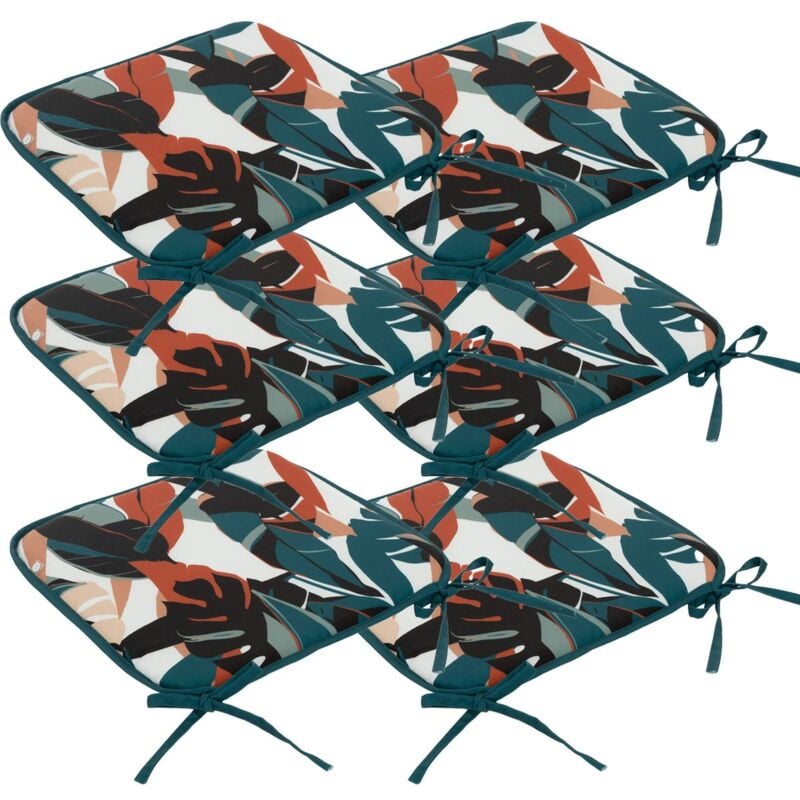 Atmosphera - Lot de 6 Galettes de chaise Bleu canard & Terracotta 38 x 38 cm extérieur ou intérieur