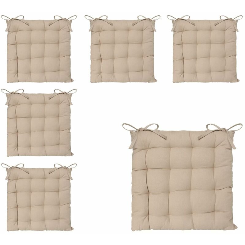 Atmosphera - Lot de 6 Galettes de chaise en Coton Beige 38 x 38 cm