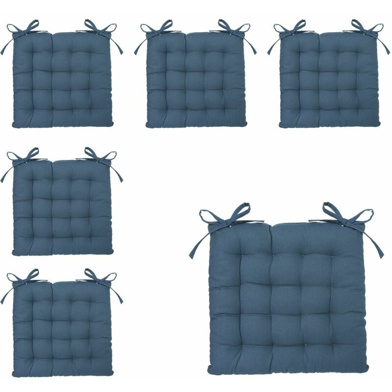 Atmosphera - Lot de 6 Galettes de chaise en Coton Bleu canard 38 x 38 cm