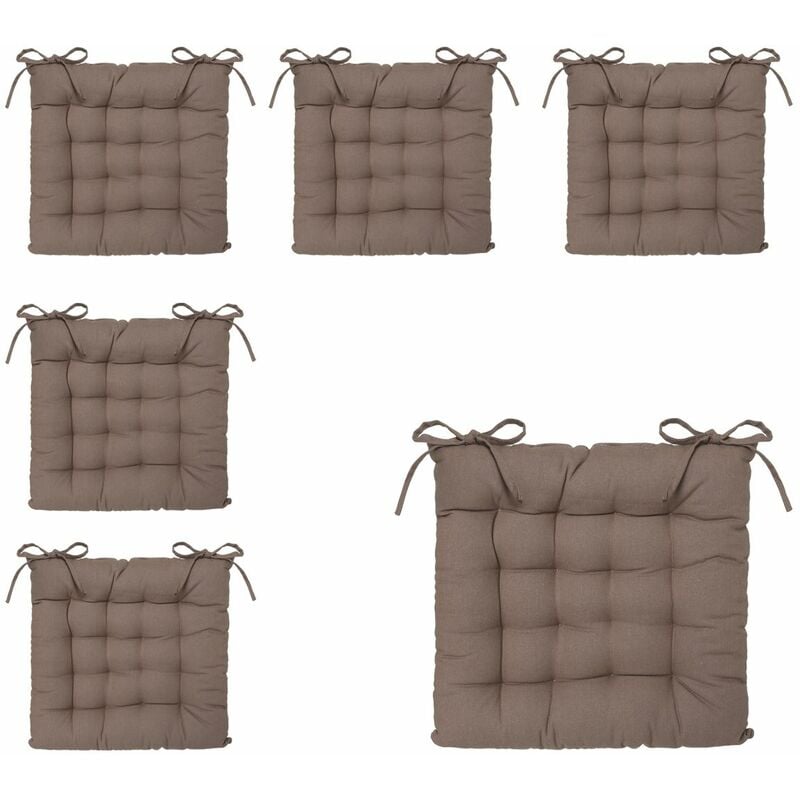 Atmosphera - Lot de 6 Galettes de chaise en Coton Taupe 38 x 38 cm