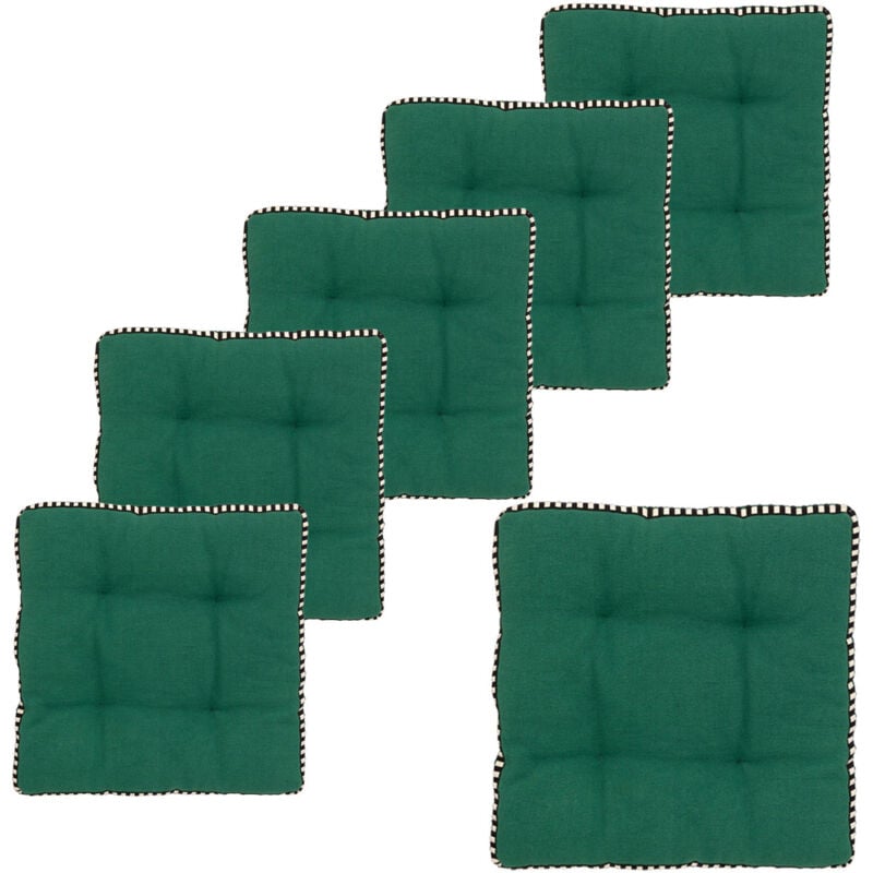Atmosphera - Lot de 6 Galettes de chaise en Coton Vert cèdre 38 x 38 cm