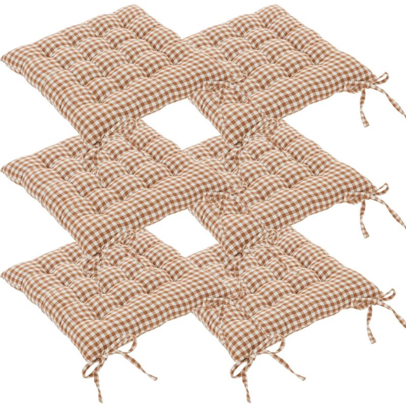 Atmosphera - Lot de 6 Galettes de chaise en Coton Vichy Ivoire et Terracotta 38 x 38 cm