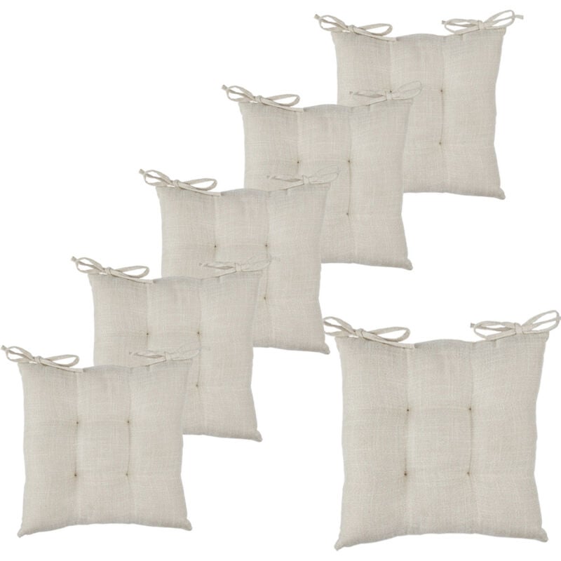Atmosphera - Lot de 6 Galettes de chaise tissage au fini texturé Beige Lin 38 x 38 cm