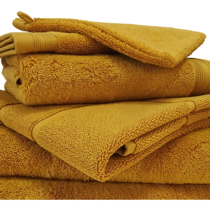 homemaison - lot de 6 gants de toilette en éponge jaune ocre 16x21 cm - jaune ocre