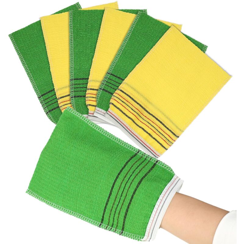 Lot de 6 gants de toilette exfoliants coréens de 21,1 x 13,5 cm, doux et exfoliant de style coréen, serviette de bain exfoliante pour nettoyer la