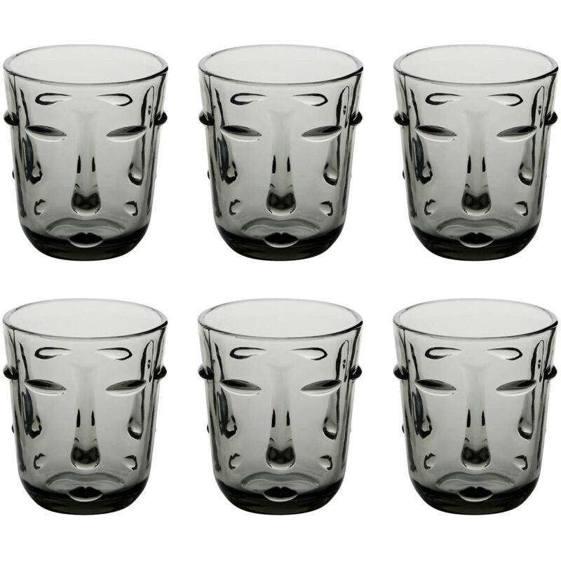 Lot de 6 Gobelets Bas "Visage" 30cl Gris