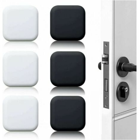 Lot de 6 grandes butées de porte murales en caoutchouc autocollantes, blanc/noir 45  x 45 mm, butées murales et butées de porte pour poignées de porte