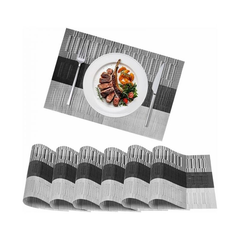 Cyslmuk - Lot de 6 Gris Sets de Table en pvc, Set Table Lavable Résistant à la Chaleur Antidérapant Sets de Table Décoration, Facile à Nettoyer et