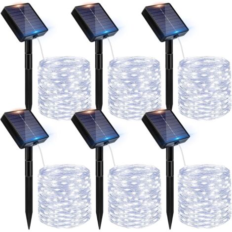 Lot de 6 Guirlande Solaire Exterieur, 3x12M 120 LED Golaire Extérieur IP65 Étanche, 8 Modes Guirlande Lumineuse Exterieure Solaire pour Jardin Terrasse Noël Mariage Fête (Blanc Froid)