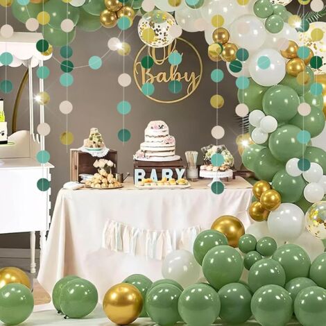 Lot de 6 Guirlandes Rondes en Papier de 4 m, Guirlande Ronde à Paillettes, pour Anniversaire, Fiançailles, Mariage, Saint-Valentin, Fête (Vert)