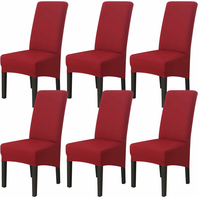 Lot de 6 Housse de Chaise de Salle à Manger (Bourgogne), Housse de Chaise Extensible Couverture de Chaise Grande Universelle Lavables, Facile à