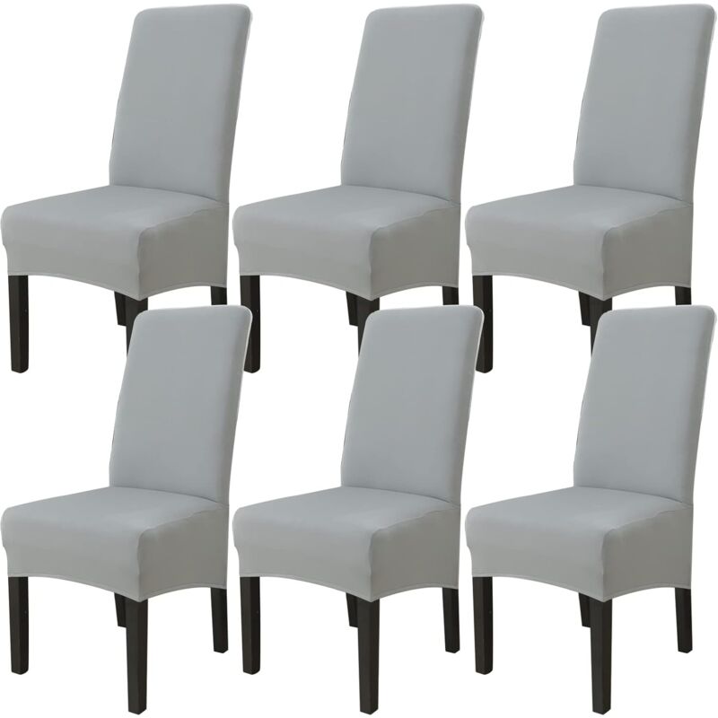 Linghhang - Lot de 6 Housse de Chaise de Salle à Manger (Gris Clair), Housse de Chaise Extensible Couverture de Chaise Grande Universelle Lavables,