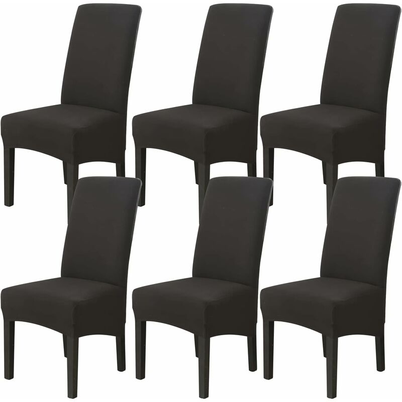 Linghhang - Lot de 6 Housse de Chaise de Salle à Manger (Noir), Housse de Chaise Extensible Couverture de Chaise Grande Universelle Lavables, Facile
