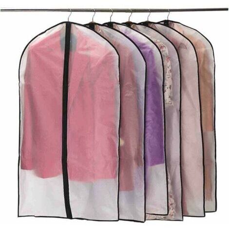 Lot de 6 housses à vêtements zippées, anti-poussière et anti-mites, matériau PEVA translucide, imperméable et respirant, 60 x 100 cm, noir