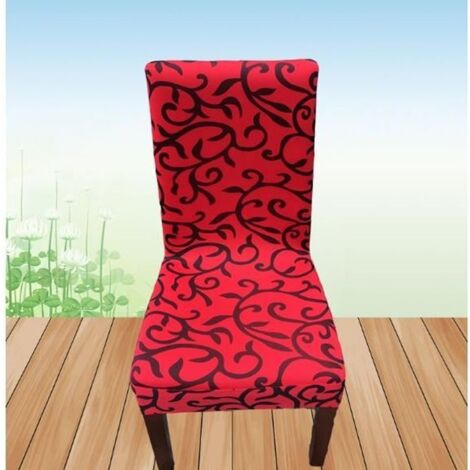 Lot de 6 Housses de Chaise Amovible Lavable Housse de Chaise Stretch Extensible avec Imprimé Floral pour Salle à Manger Rouge