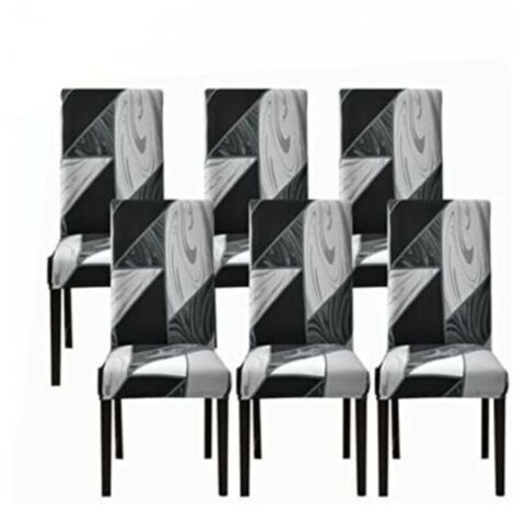 Lot de 6 housses de chaise de salle à manger extensibles (noir géométrique, lot de 6), housses de chaise universelles lavables, housses de chaise faciles à nettoyer pour la décoration de salle à mange