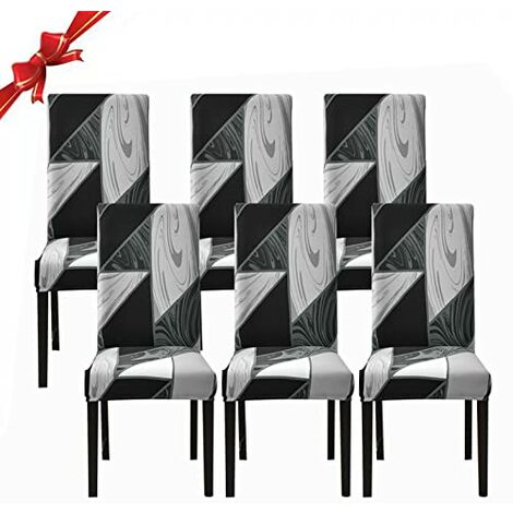 Lot de 6 housses de chaise de salle à manger, housses de chaise extensibles, housses de protection amovibles en spandex lavables (géométrie noire, 6 pièces)