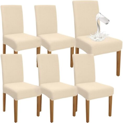 Lot de 6 housses de chaise de salle à manger imperméables – Tissu extensible – Protection contre taches et éraflures – Lavables en machine