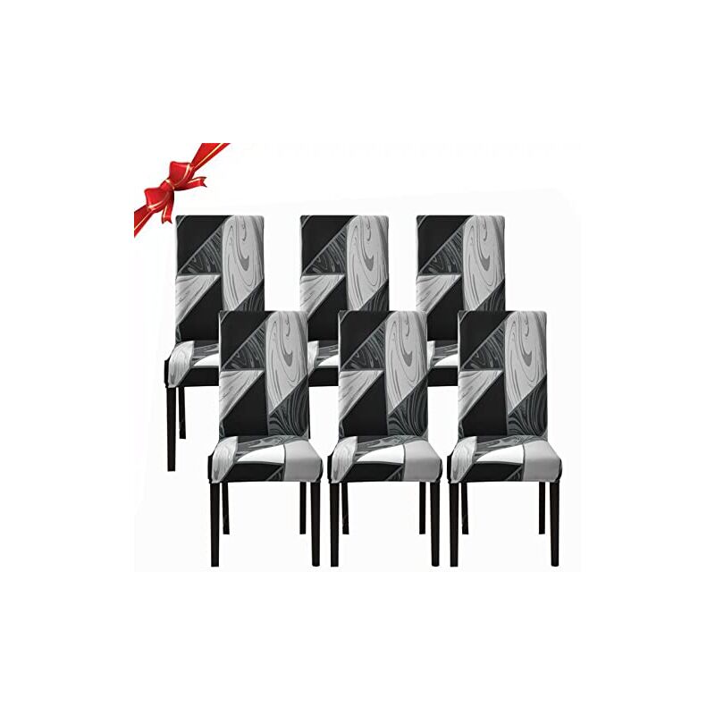 Lot de 6 housses de chaise de salle à manger, housses de chaise extensibles, housses de protection amovibles en spandex lavables (géométrie noire, 6