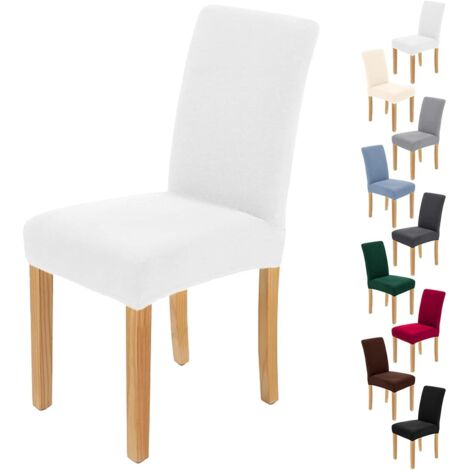 Lot de 6 housses de chaise extensibles – Blanc – Amovibles et lavables