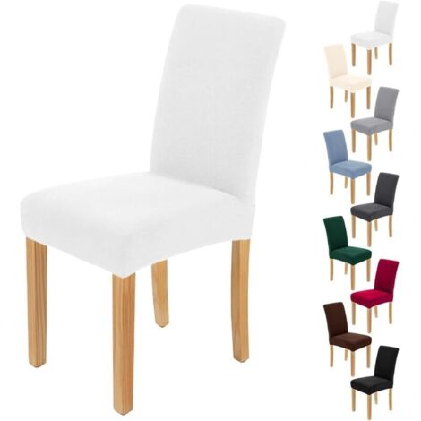 Lot de 6 housses de chaise extensibles – Blanc – Amovibles et lavables
