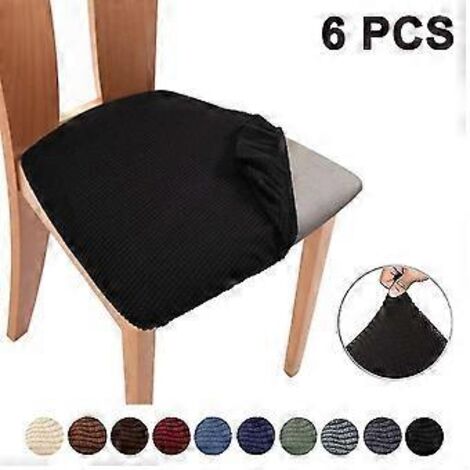 Lot de 6 housses de chaise extensibles jacquard, coussin de chaise amovible, noir
