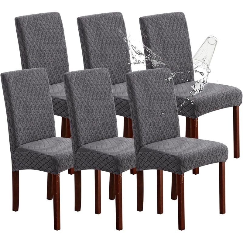 Lot de 6 Housses de Chaise Extensibles Jacquard Imperméables – Housses Anti-Éclaboussures Lavables en Machine pour Cuisine et Salle à Manger
