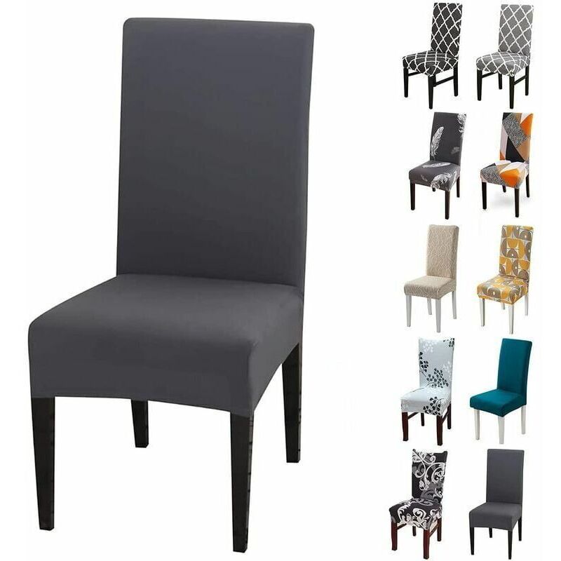 Lot de 6 Housses de Chaise Extensibles Universelle - Moderne - Gris