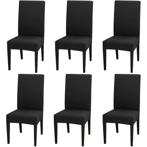 Lot de 6 Housses de Chaise Extensibles Universelle - Moderne - Noir Couverture Chaises