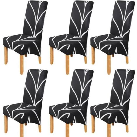 Lot de 6 housses de chaise inclinable imprimées style noir - Spandex/Polyester - Lavable et durable