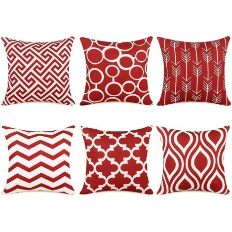 Lot de 6 housses de coussin rouges pour canapé, salon ou chambre, 45 x 45 cm