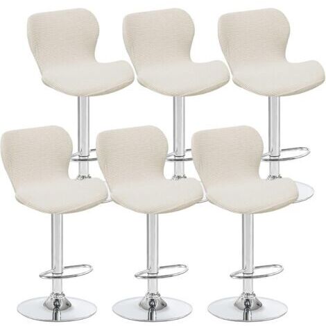 Lot de 6 housses de tabouret pivotant incurvées, blanc cassé, 40 x 30 x 30 cm, pour chaise de bar à dossier bas, idéales pour les comptoirs, les bars et les cuisines