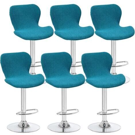 Lot de 6 housses de tabouret pivotant incurvées, bleu paon, 40 x 30 x 30 cm, pour chaise de bar à dossier bas, idéales pour les comptoirs et les cuisines