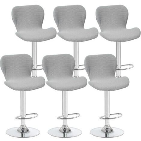 Lot de 6 housses de tabouret pivotant incurvées, gris clair, 40 x 30 x 30 cm, pour chaise de bar à dossier bas, idéales pour les comptoirs et les cuisines