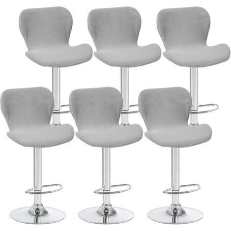 Lot de 6 housses de tabouret pivotant incurvées, gris clair, 40 x 30 x 30 cm, pour chaise de bar à dossier bas, idéales pour les comptoirs et les cuisines